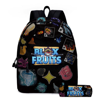Stylish Blox Fruits Cartoon School Bags for Kids - Perfect Backpacks and Pencil Cases!