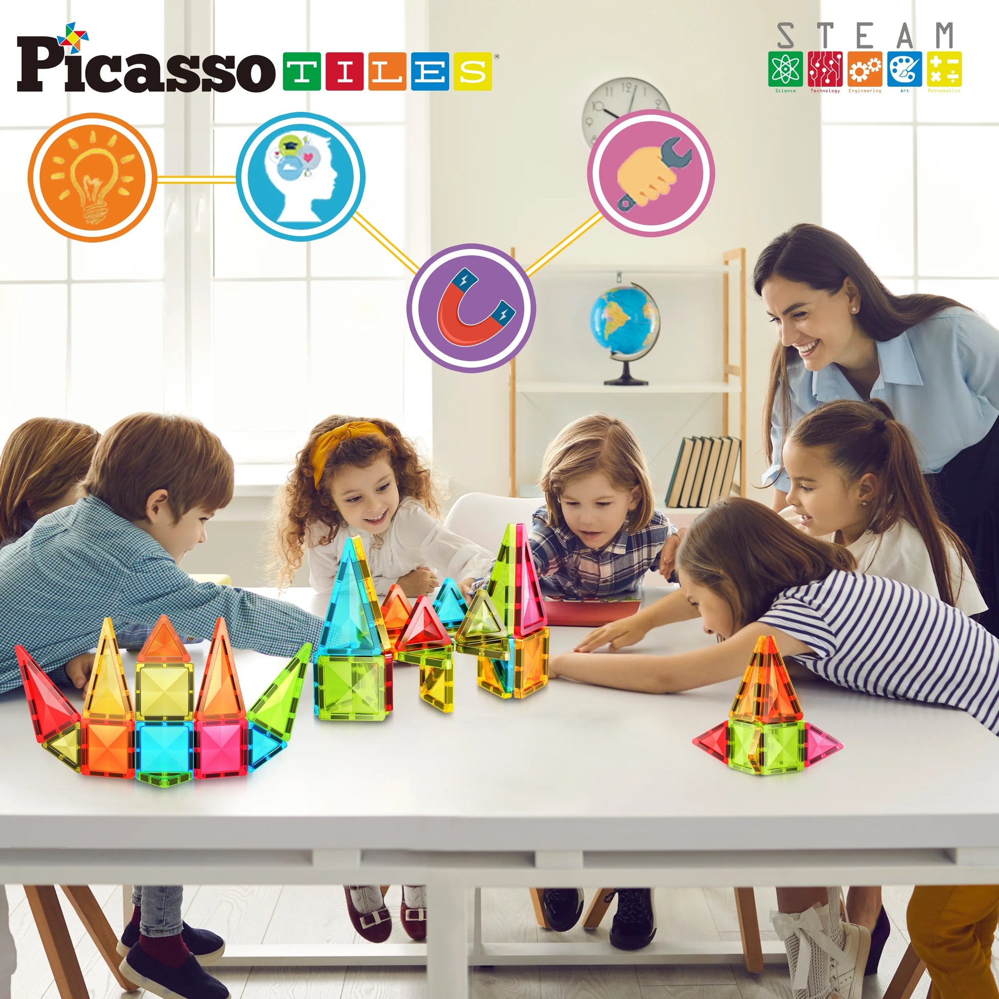 PICASSO-TILES 36PCS Magnetic Building Blocks Set - Travel-Friendly STEM Educational Toy for Kids