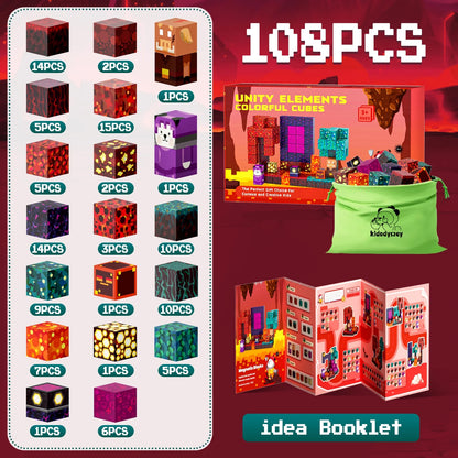 Unlock Creativity with 108 Pieces of Magnetic Blocks - Build Your Own Mine Magnet World Set for Kids and Adults, STEM Certified Fun!