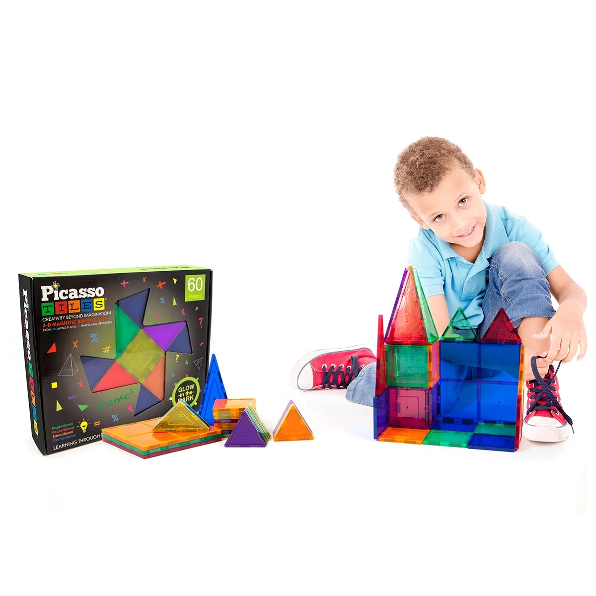 PICASSO-TILES Glow in the Dark Magnetic Building Blocks - Fun STEM Educational Toy for Kids Ages 3 and Up