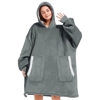 Wearable Blanket Hoodie , Oversized Sherpa Blanket Hoodie Sweatshirt Cute Hoodie for Adults Women Men, Fall Winter Warm up Neck Hoodie Blanket (Dark Gray)