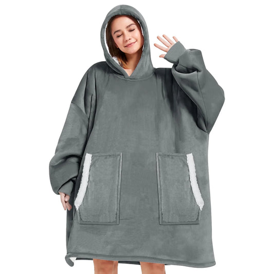 Wearable Blanket Hoodie , Oversized Sherpa Blanket Hoodie Sweatshirt Cute Hoodie for Adults Women Men, Fall Winter Warm up Neck Hoodie Blanket (Dark Gray)