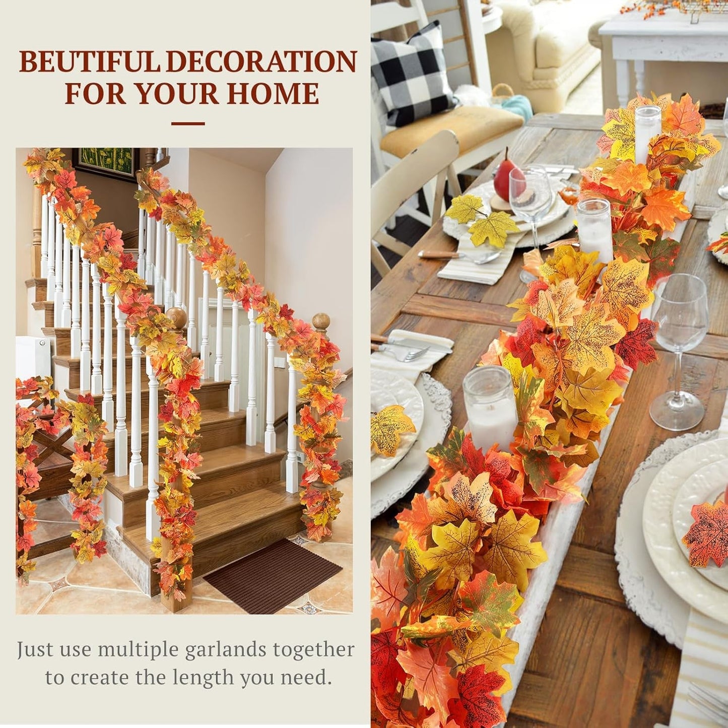 Transform Your Space with Our 2 Pack Fall Garland Maple Leaf - 5.8Ft Each in 6 Vibrant Autumn Colors!